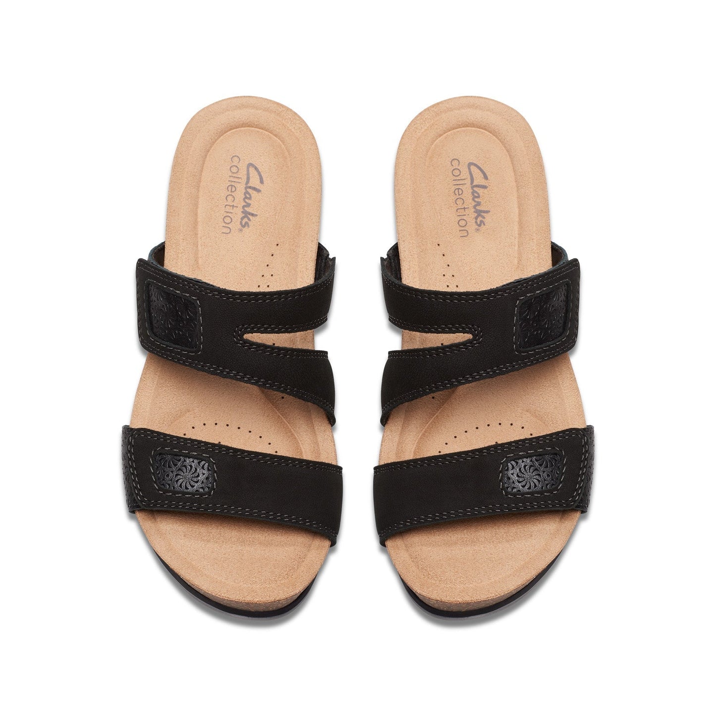 Clarks Calenne Maye 26177042 Womens Black Wide Leather Wedges Sandals Shoes