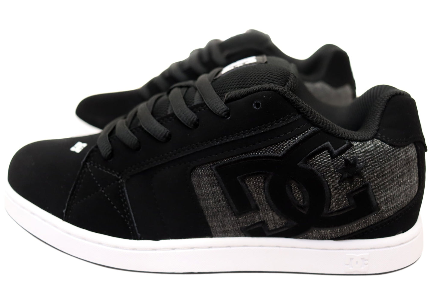 DC Shoes Mens Net Comfortable Leather Lace Up Shoes Black Grey Black