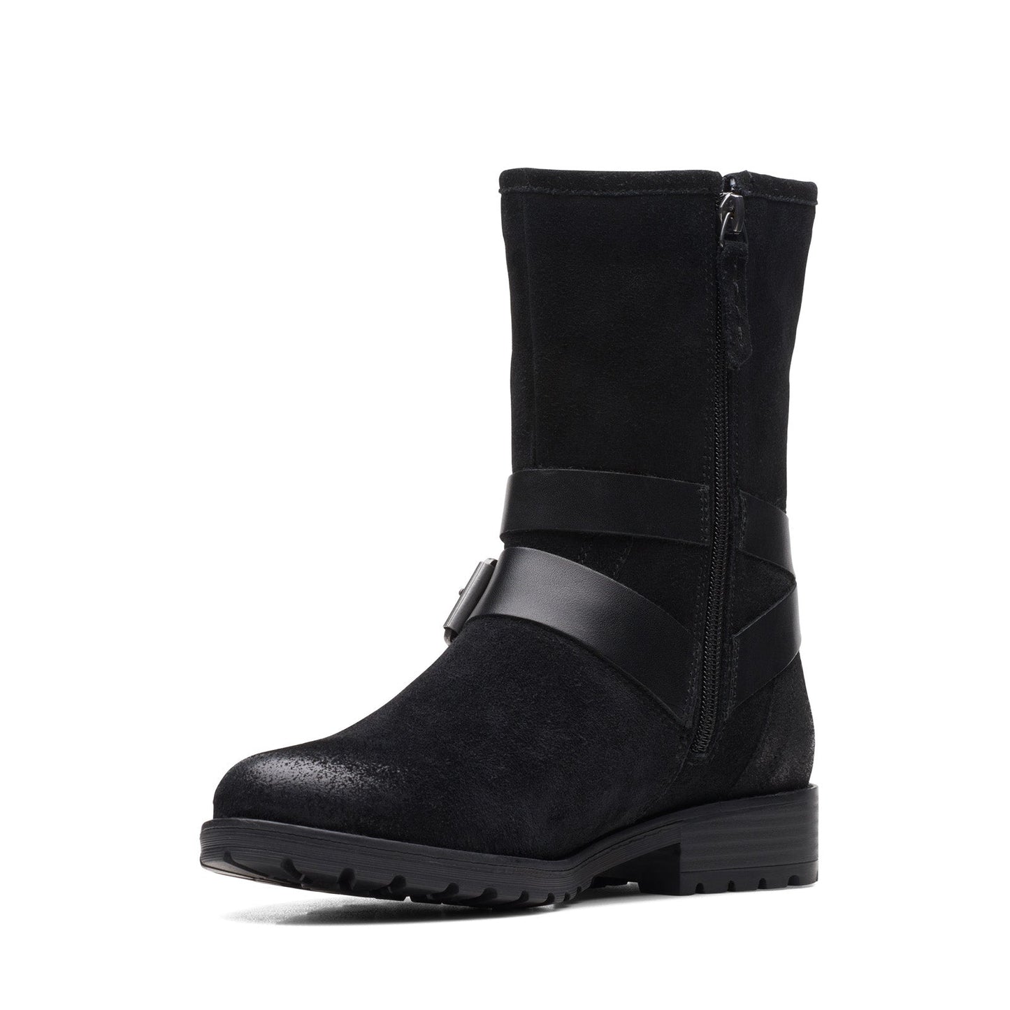Clarks Clarkwell Mid 26168590 Womens Black Suede Zipper Casual Dress Boots