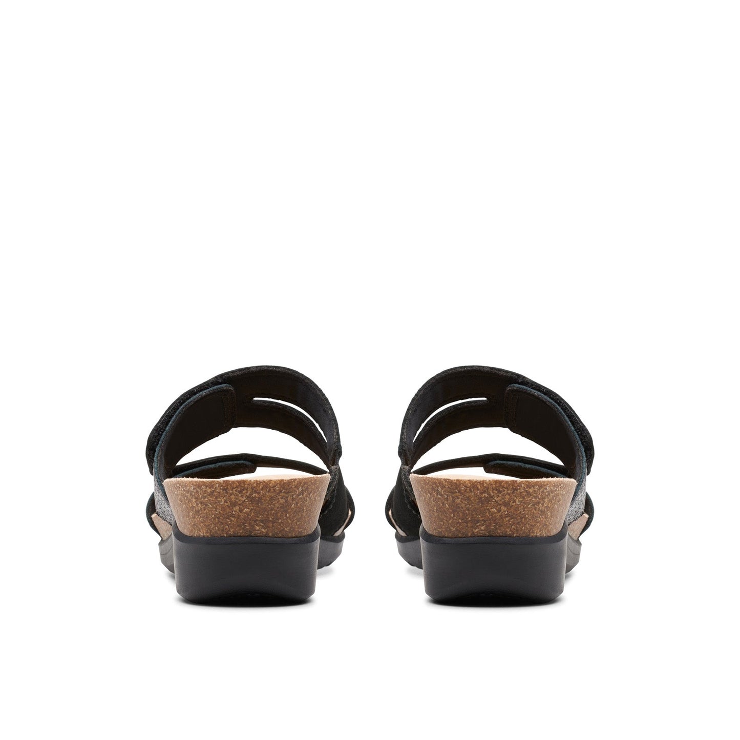 Clarks Calenne Maye 26177042 Womens Black Wide Leather Wedges Sandals Shoes