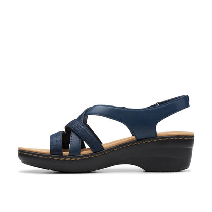Clarks Merliah Bonita 26177403 Womens Blue Leather Strap Sandals Shoes