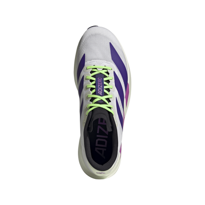 Adidas Men's Adizero EVO SL Sneakers, White / Collegiate Purple / Lime Burst, JS4495