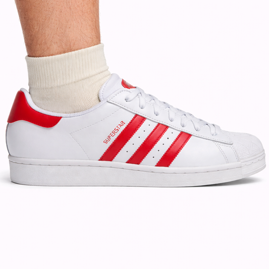 Adidas Originals Men's White/Red Superstar Sneakers, IG9367 (No Box)