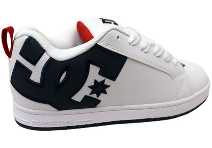 DC Shoes Mens Comfortable Leather Court Graffik Shoes White Navy Red