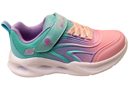 Skechers Kids Girls S Lights Sola Glow Color Breeze Shoes Aqua Pink