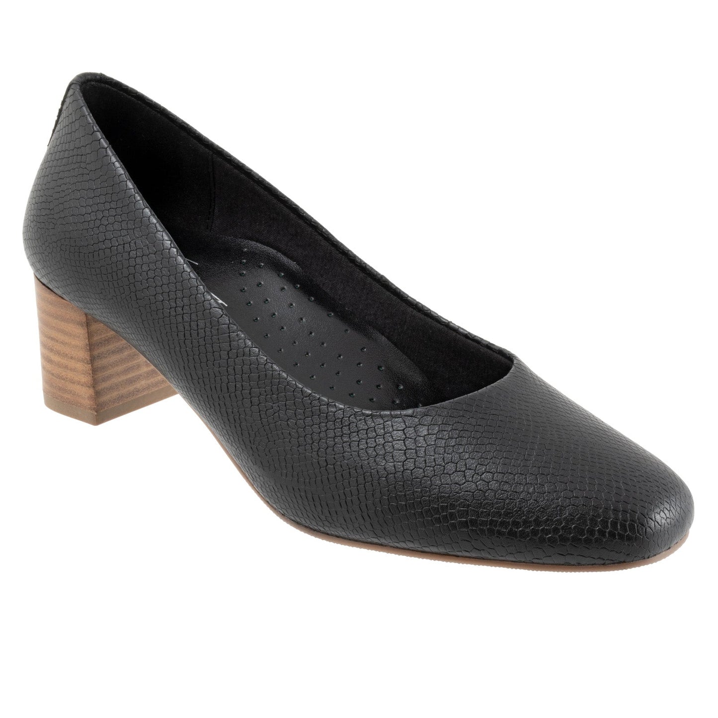 Trotters Daria T2258-018 Womens Black Leather Slip On Pumps Heels Shoes