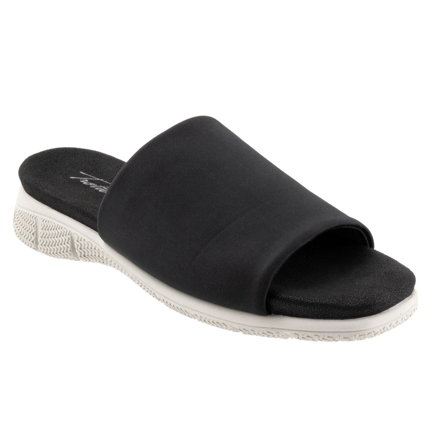 Trotters Toni T2323-001 Womens Black Leather Slip On Slides Sandals Shoes