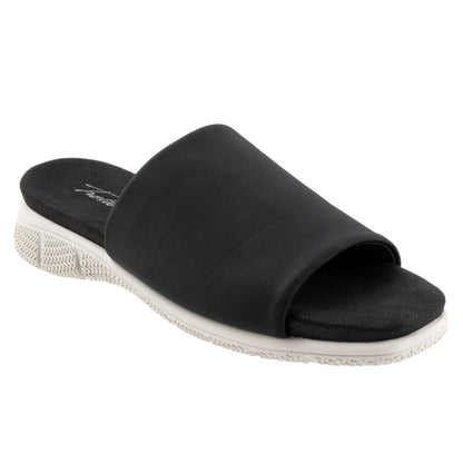 Trotters Toni T2323-001 Womens Black Leather Slip On Slides Sandals Shoes