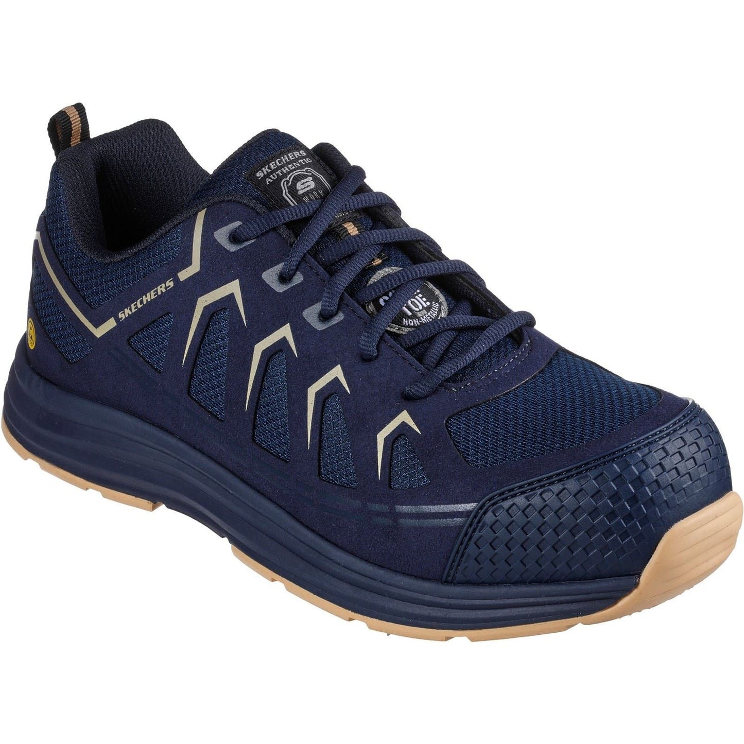 Men's Wide Fit Skechers 200127EC Malad II Safety Trainers - Navy/Tan