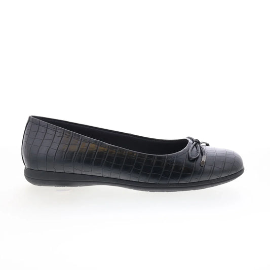 Trotters Dellis T2054-011 Womens Black Leather Slip On Ballet Flats Shoes