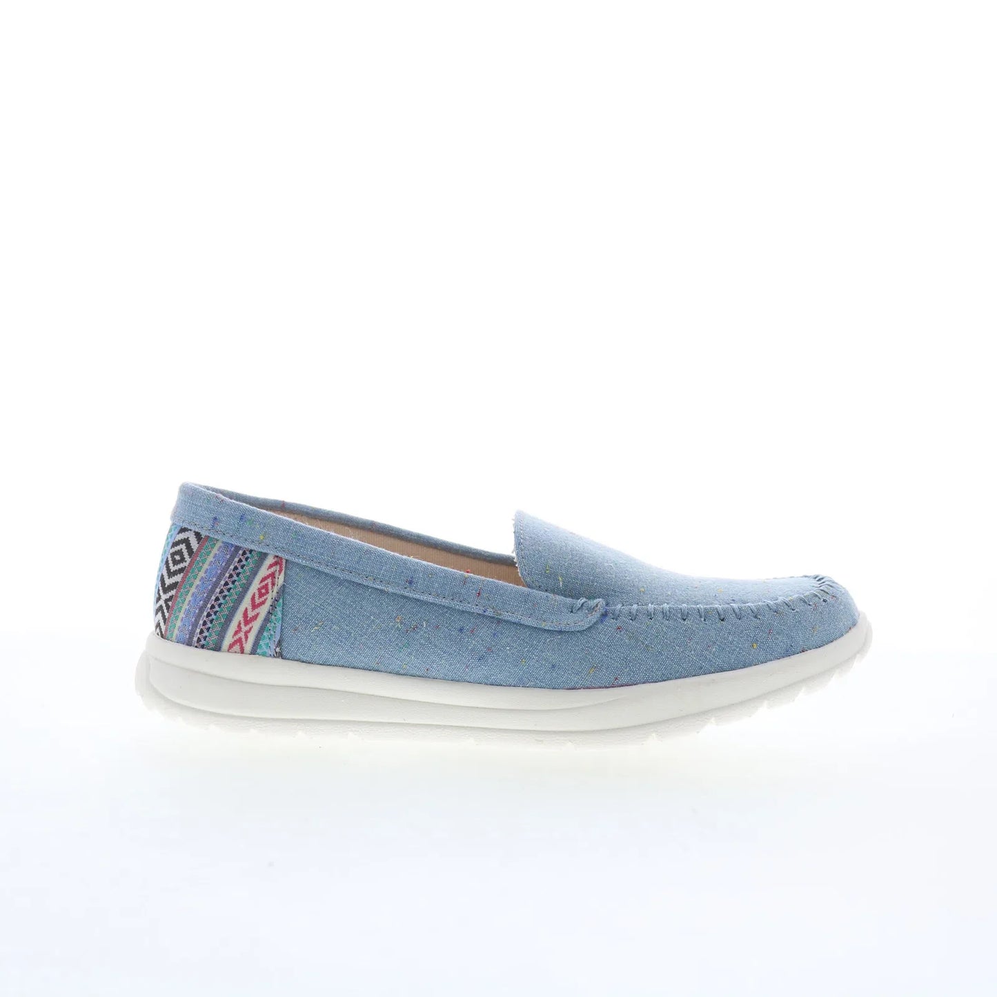 Minnetonka Discover 61035 Womens Blue Canvas Slip On Loafer Flats Shoes