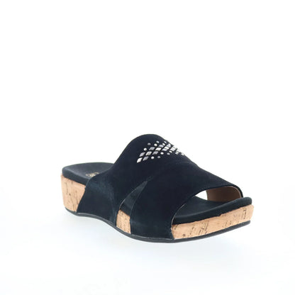 Spenco Passport Wedge SP1158BLK Womens Black Wide Slides Sandals Shoes