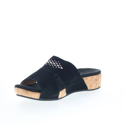 Spenco Passport Wedge SP1158BLK Womens Black Wide Slides Sandals Shoes