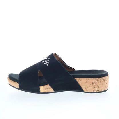 Spenco Passport Wedge SP1158BLK Womens Black Wide Slides Sandals Shoes