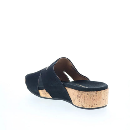 Spenco Passport Wedge SP1158BLK Womens Black Wide Slides Sandals Shoes